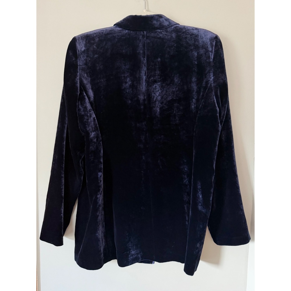 Eileen Fisher Midnight Blue Velvet Silk Blend Blazer Navy Longline Jacket Medium - Picture 9 of 9